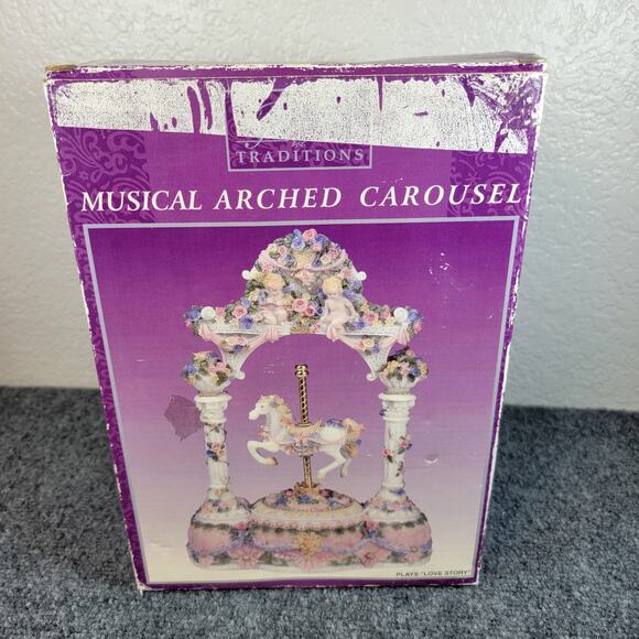 Home Traditions Musical Carousel Horse Figurine Pastel Cherub Canopy Non-Working - Picture 10 of 13